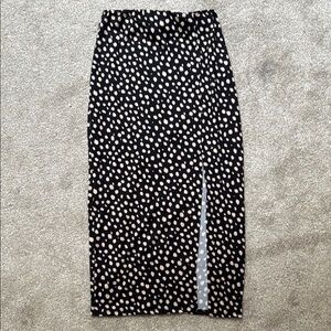 Elegant Black and Cream Polka Dot Skirt with Slit